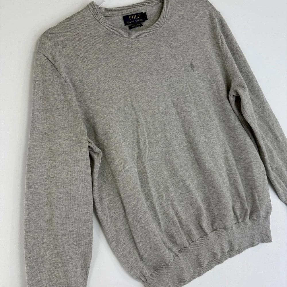 Polo Ralph Lauren Crewneck Sweater Mens Size M Gray Pima Cotton Pony Logo